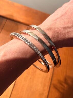 Sterling Silver Crystal Pavé Bangle Bracelets - Silver